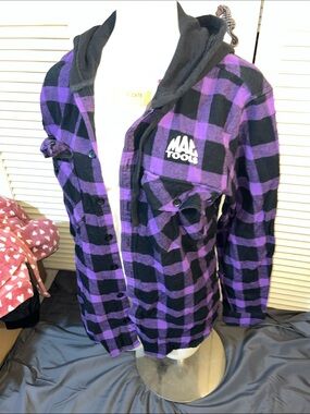Mac Tools Men's Purple & Black Plaid Hooded Flannel Jacket